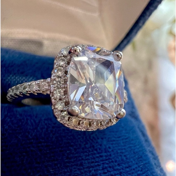 Large Cushion Cut Fancy Diamond Halo Engagement Ring Solid 925 Sterling Silver - Picture 4 of 15